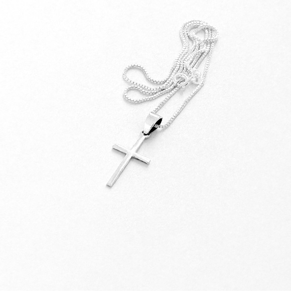 Sterling Silver Small Cross Necklace, Silver Chain, Religious Dainty Jewelry - Picture 6 of 14